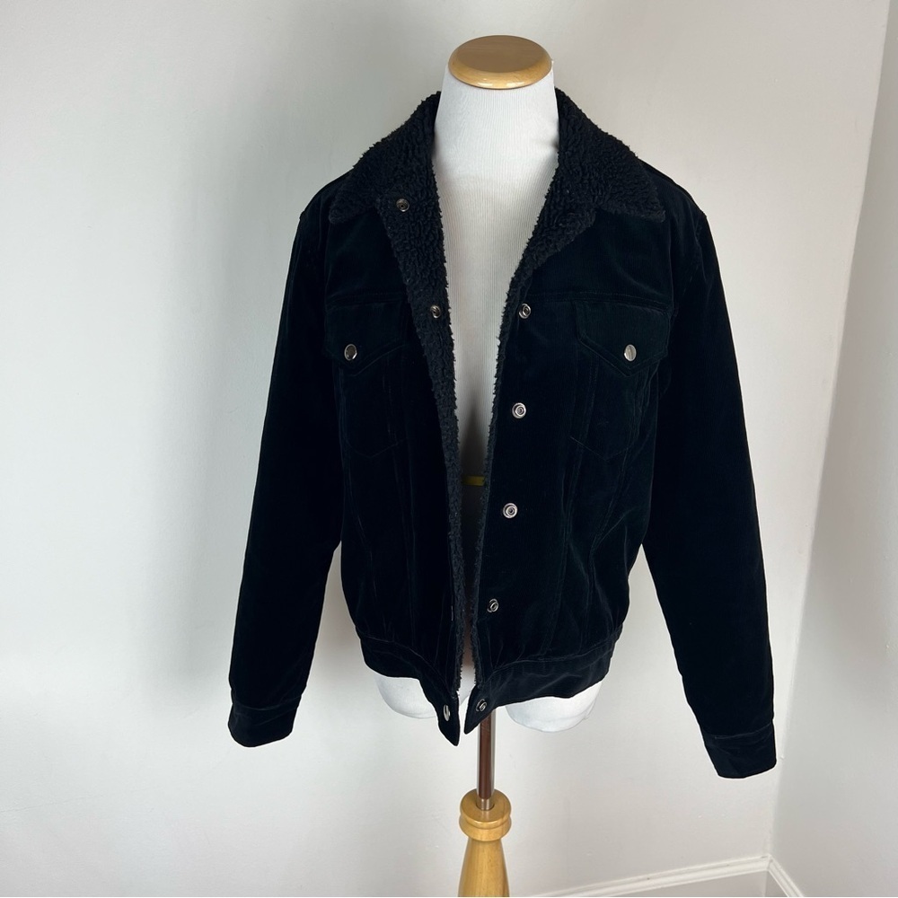 Jenni Kayne Black Velvet Corduroy Faux Sherpa Button Front Jacket Size XS - Picture 3 of 10
